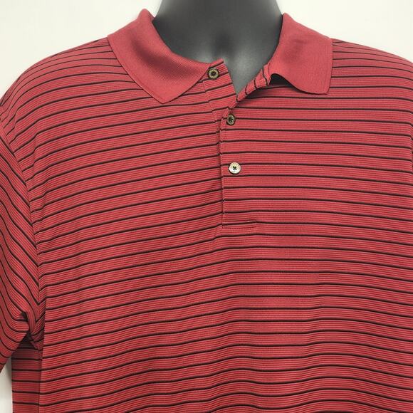 Grand Slam Golf Shirt Mens XL/XG Red Polo Black Pin Stripe Button 100% Polyester - Picture 1 of 12